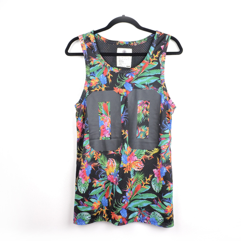 On The Byas Men's Black Floral Tank Top Size S